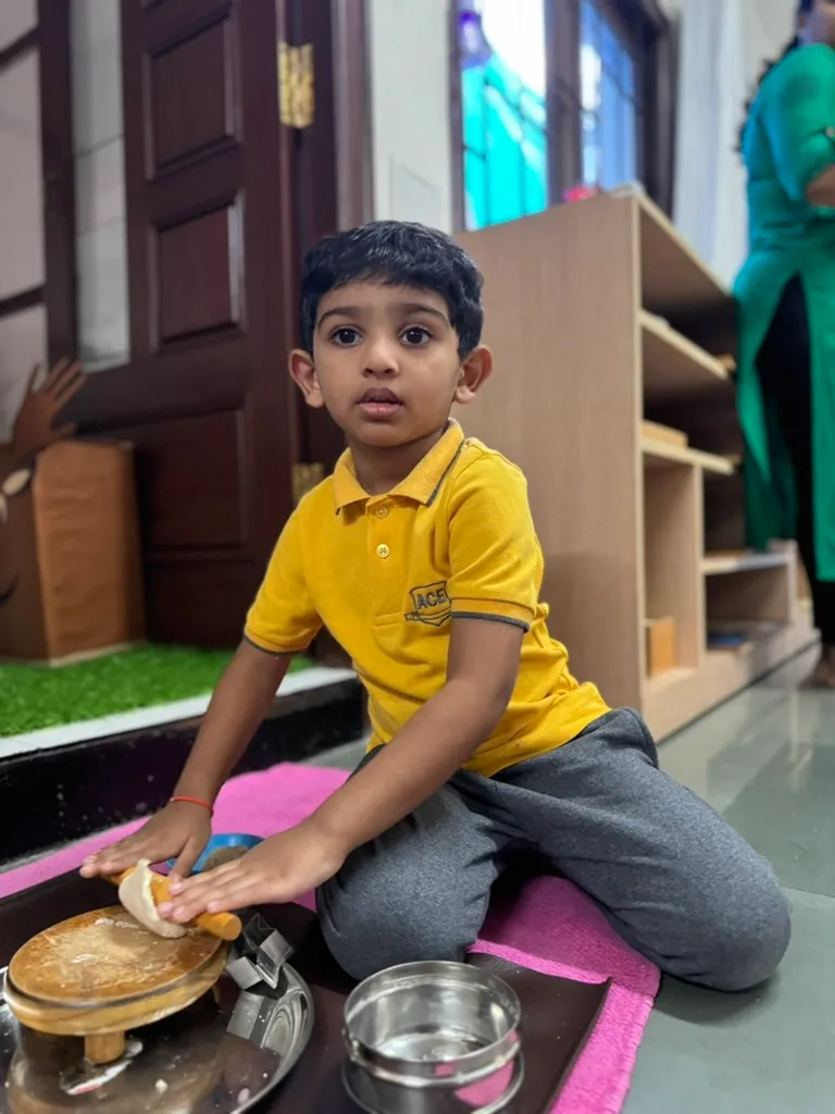 Child learning at the work table, Montessori classroom in Jayanagar 4th Block