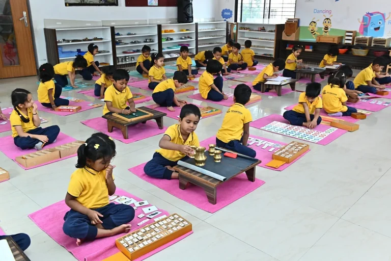 Children working on Montessori mats at ACE Montessori, Padmanabhanagar and Jayanagar, Bangalore