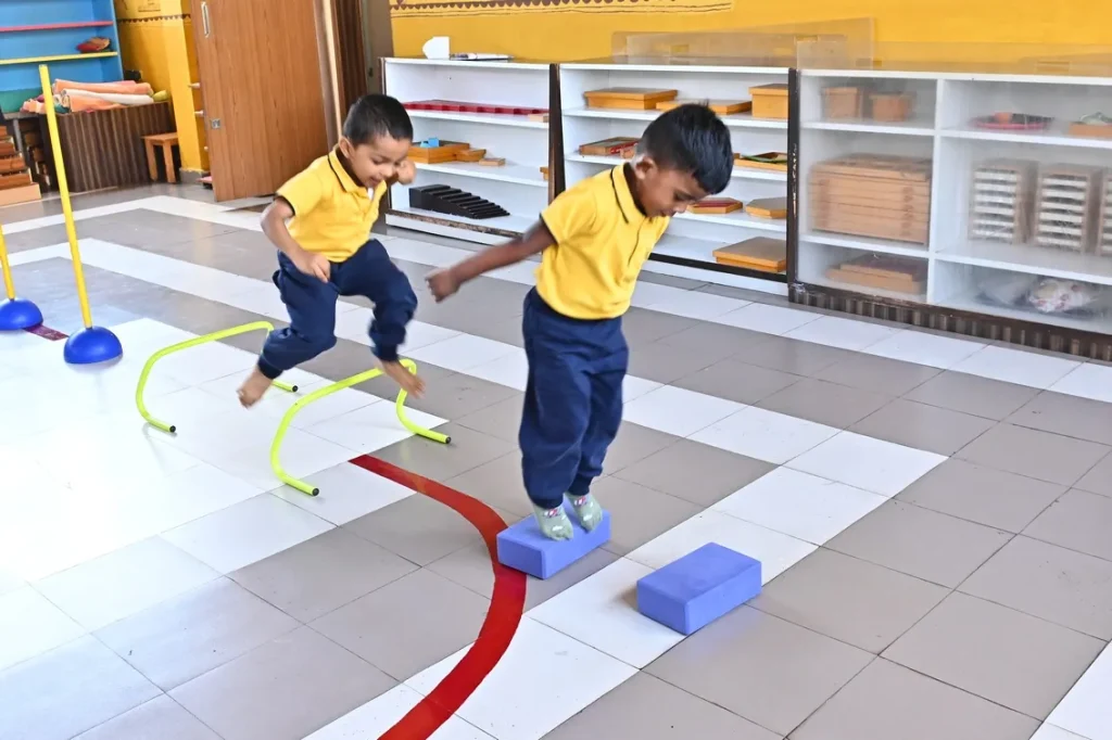 Children balancing activity at ACE Montessori, Padmanabhanagar and Jayanagar, Bangalore