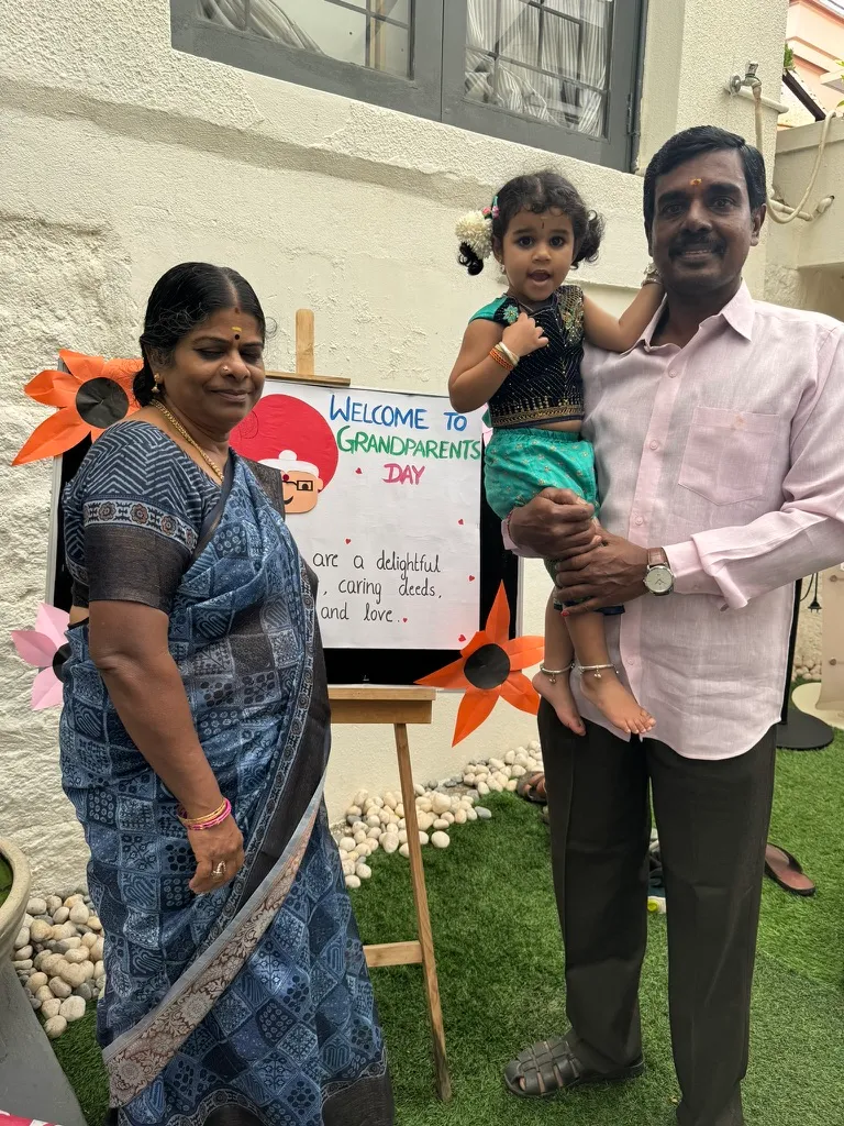Parents with their child at school at ACE Montessori, Padmanabhanagar and Jayanagar, Bangalore