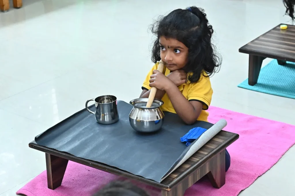 Practical life activity at ACE Montessori, Padmanabhanagar and Jayanagar, Bangalore