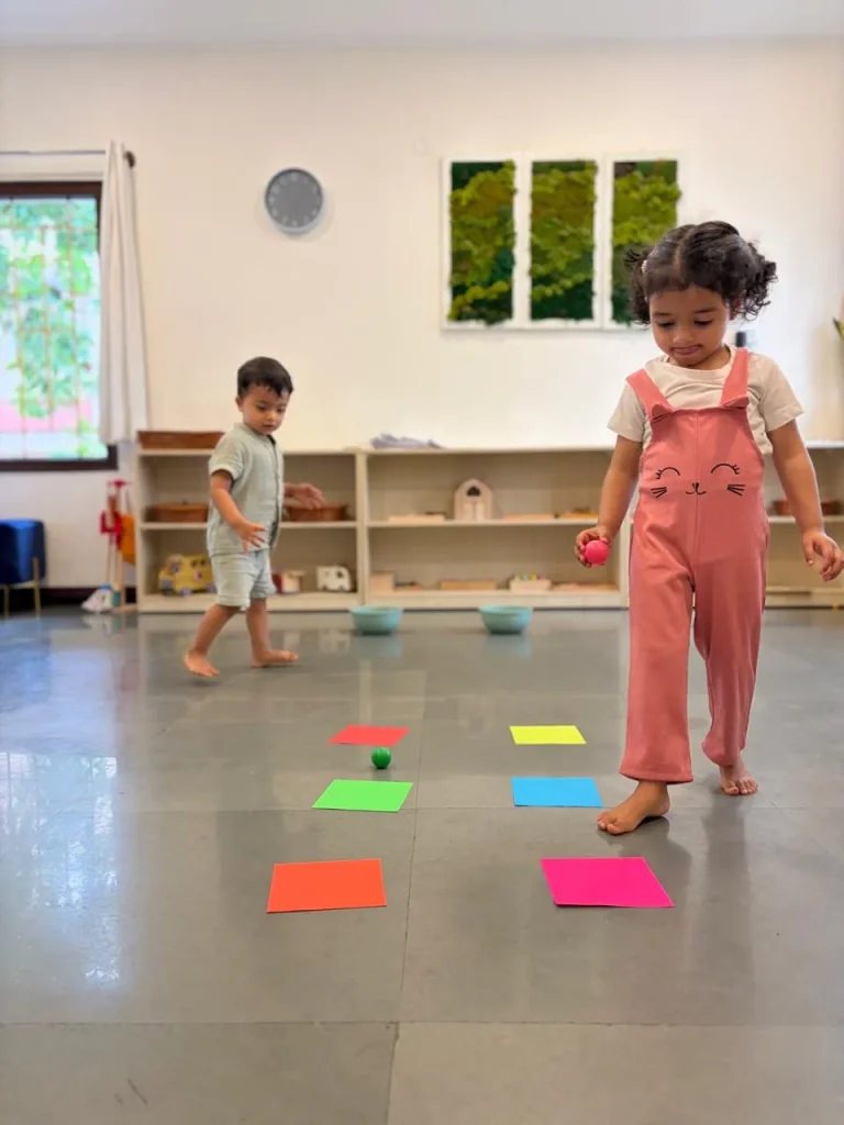 Children playing a colour game at ACE Montessori, Jayanagar, Bangalore