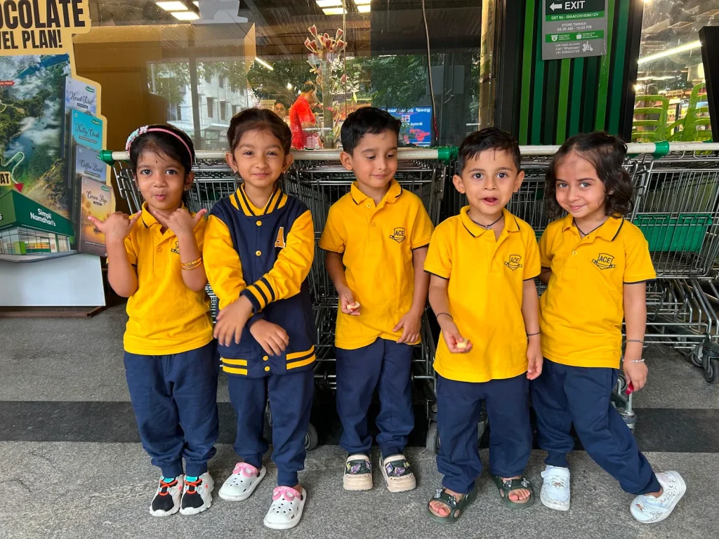 Happy children in uniform at ACE Montessori, Jayanagar, Bangalore