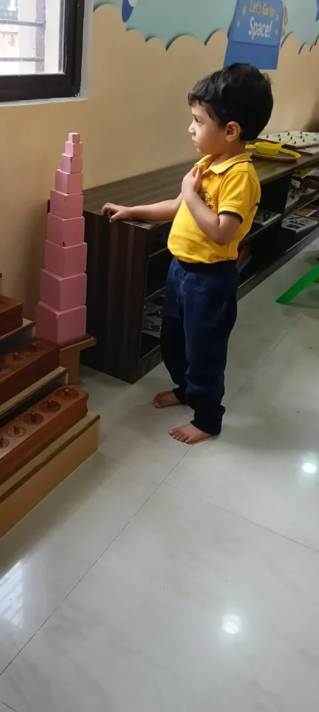 Child choosing classroom work, Montessori classroom in Padmanabhanagar